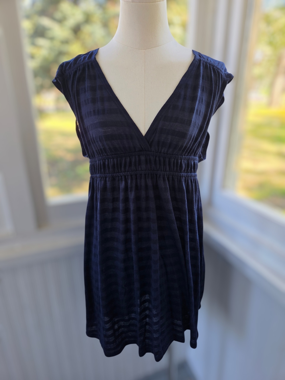 Merona Navy Shear Stripe Babydoll Tunic Top Y2k - Size Medium